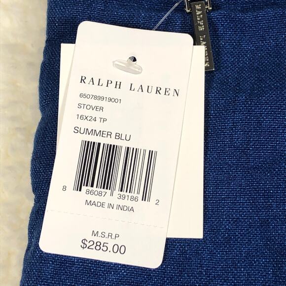 Ralph Lauren Stover Throw Pillow Cover Only Linen Journey Summer Blue 16x24 New - Picture 3 of 5